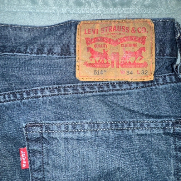 Men's Levi's 514 Straight Jeans Waist 34x32 Medium Washed Wiskered - Picture 13 of 14